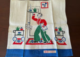 Vintage Unused Linen Broderie Waiter Tea Towel Blue - The Pink Rose Cottage 