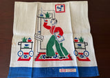 Vintage Unused Linen Broderie Waiter Tea Towel Blue - The Pink Rose Cottage 