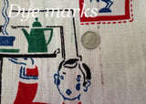 Vintage Unused Linen Broderie Waiter Tea Towel Blue - The Pink Rose Cottage 