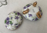 Vintage Lefton Purple Violets Chintz Vanity Ring Oval Trinket Box