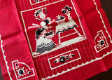 Vintage Unused Linen Tea Towel Whimsical Lady and Tea Set - The Pink Rose Cottage 