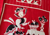 Vintage Unused Linen Tea Towel Whimsical Lady and Tea Set - The Pink Rose Cottage 