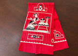 Vintage Unused Linen Tea Towel Whimsical Lady and Tea Set - The Pink Rose Cottage 