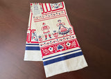 MWT Red White and Blue Broderie Tea Towel People and Flowers - The Pink Rose Cottage 
