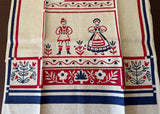 MWT Red White and Blue Broderie Tea Towel People and Flowers - The Pink Rose Cottage 