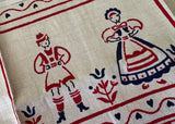 MWT Red White and Blue Broderie Tea Towel People and Flowers - The Pink Rose Cottage 