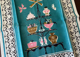 Unused Vintage Tea Towel Tray of Sweets and Fruits - The Pink Rose Cottage 
