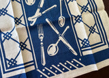 Vintage Blue and White Linen Tea Towel Cutlery Lattice MWT - The Pink Rose Cottage 