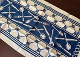 Vintage Blue and White Linen Tea Towel Cutlery Lattice MWT - The Pink Rose Cottage 