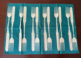 Vintage Martex Dry-Me-Dry Forks and Knives Teal Tea Towel - The Pink Rose Cottage 