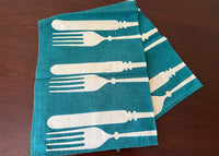 Vintage Martex Dry-Me-Dry Forks and Knives Teal Tea Towel - The Pink Rose Cottage 