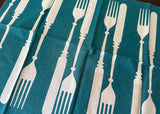 Vintage Martex Dry-Me-Dry Forks and Knives Teal Tea Towel - The Pink Rose Cottage 