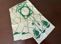 Unused Vintage Green and White Tea Towel Cuckoo Clock and Kitchen Plates - The Pink Rose Cottage 