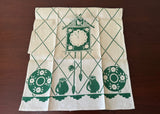 Unused Vintage Green and White Tea Towel Cuckoo Clock and Kitchen Plates - The Pink Rose Cottage 
