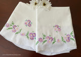 Vintage Hand Embroidered Purple Daisy Garland Pillowcases