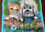 MWT Vintage Old Bleach Irish Linen Puppy Dog Kitty Cat Tea Towel