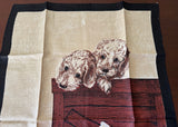 Vintage Linen Paris Prints Puppies in a Box Tea Towel - The Pink Rose Cottage 