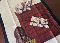 Vintage Linen Paris Prints Puppies in a Box Tea Towel - The Pink Rose Cottage 