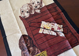 Vintage Linen Paris Prints Puppies in a Box Tea Towel - The Pink Rose Cottage 