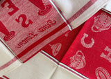 Vintage Red and White Linen Damask Tea Towel China Glasses - The Pink Rose Cottage 