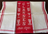 Vintage Red and White Linen Damask Tea Towel China Glasses - The Pink Rose Cottage 
