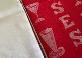 Vintage Red and White Linen Damask Tea Towel China Glasses - The Pink Rose Cottage 