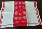 Vintage Red and White Linen Damask Tea Towel China Glasses - The Pink Rose Cottage 