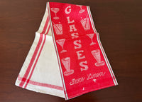 Vintage Red and White Linen Damask Tea Towel China Glasses - The Pink Rose Cottage 
