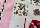 Vintage Sun Glo Wrought Iron MCM Tea Towel Plants Fruit Potted Plants Pink