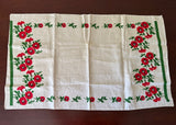 Unused Vintage Linen Tea Towel with Red Petunias - The Pink Rose Cottage 