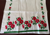 Unused Vintage Linen Tea Towel with Red Petunias - The Pink Rose Cottage 