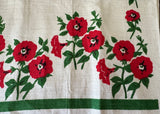 Unused Vintage Linen Tea Towel with Red Petunias - The Pink Rose Cottage 