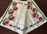 Unused Vintage Linen Tea Towel with Red Petunias - The Pink Rose Cottage 