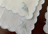 12 Vintage Floral Embroidered Linen Tea or Cocktail Napkins