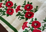 Unused Vintage Linen Tea Towel with Red Petunias - The Pink Rose Cottage 