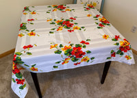 Vintage Wilendur Nasturtium Gray Grid Tablecloth