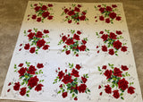 Vintage Wilendur Red Royal Rose Tablecloth 9 Squares
