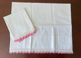 Vintage Unused Pillowcases with Hand Crocheted White and Pink Lace