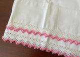 Vintage Unused Pillowcases with Hand Crocheted White and Pink Lace