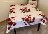 Vintage Bright Red Royal Rose Wilendur Tablecloth - The Pink Rose Cottage 