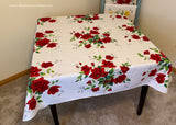 Vintage Wilendur Red Royal Rose Tablecloth 9 Squares