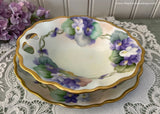Vintage Hand Painted Purple Violets Sauce Dish and Underplate