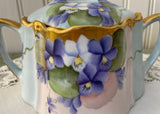 Vintage Hand Painted Violets Sugar Bowl and Creamer