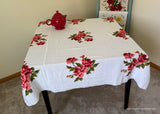 Vintage Wilendure Pink Roses Terrycloth Tablecloth