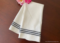 Vintage Linen Damask Guest or Tea Towel with Black Stripes