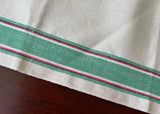 Vintage Unused Linen Kitchen Tea Towel Jadite Green and Red Stripes