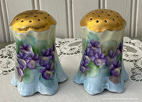 Vintage Hand Painted Purple Violets Salt and Pepper Shakers