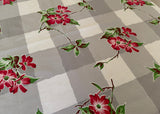 Vintage Wilendur Dogwood Tablecloth Red Blossoms on Gray
