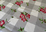 Vintage Wilendur Dogwood Tablecloth Red Blossoms on Gray
