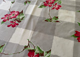 Vintage Wilendur Dogwood Tablecloth Red Blossoms on Gray